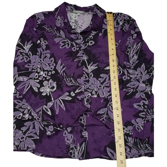 Habit Purple Floral Peplum Blouse M – BohoCore Romantic Ruffle Button Top - Picture 6 of 12